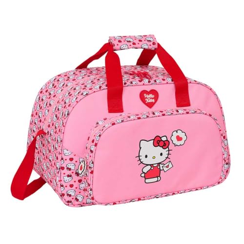 SAFTA | Saco Deportivo Hello Kitty, Bolsa Deporte Infantil con Bandolera Ajustable y Asa Acolchada, Bolsillo Frontal, Cremallera Doble Tirador, Medidas 40x23x24 cm