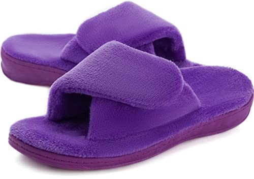 Image of WHITIN Women's Adjustable House Slippers Arch Support Orthotic Shoes for Plantar Fasciitis, Purple, 8