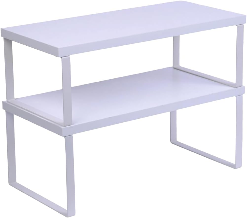 Sben Cabinet Organizer Shelf, Set of 2 Kitchen Counter Shelves, Kitchen Storage, Spice Rack, Stackable, Expandable, Metal and Engineered Wood, White
