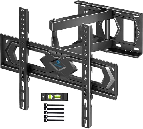 PERLESMITH TV Wandhalterung, für 26-60 Zoll Fernseher bis zu 40 kg | Wandhalterung Fernseher 43 55 Zoll, TV Halterung Schwenkbar Neigbar, 3 Höheneinstellungen, 490 mm Ausziehbar, V
