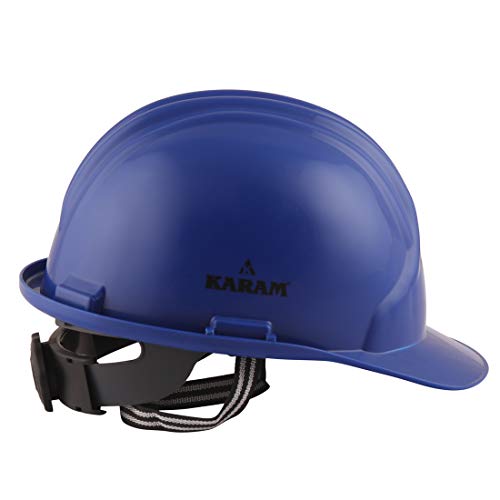 Image of KARAM PN581 Safety Industrial Helmet For Men | Light Weight with Ratchet Type Adjustment | Comfortable Fit & Durable Hard Hat | EN Certified | Lamination Blue