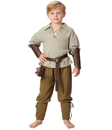 Image of Kids Medieval Viking Pirate Renaissance Tunic Pants Accessories Costume for Boys Cosplay 3-14 Years