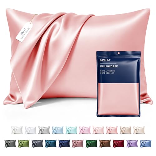 Image of MR&HM Satin Pillowcase for Hair and Skin, Silk Satin Pillowcase 2 Pack, King Size Pillow Cases Set of 2, Silky Pillow Cover with Envelope Closure (20x40, Blush)
