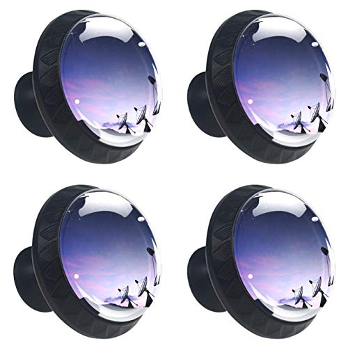 Runde Schubladenknöpfe für Satellitenschüssel, Himmel, Sonne, Sterne, 4 Stück mit Schrauben für Zuhause, Büro, Küche, Kommode, Kleiderschrank,