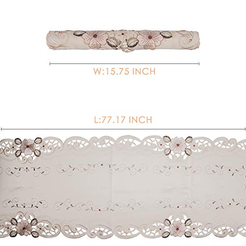 Flowers Embroidered Table Runner, Fashion Contracted Tea Table Cover Polyester Table Linen For Restaurant Kitchen Dining Wedding Party Banquet Events (15.74’’W X 77.16’’L) #TOP2