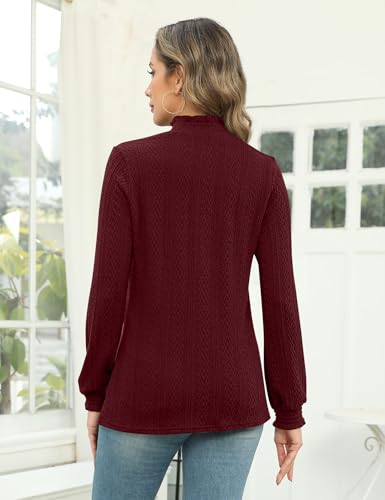 Image of Micoson Womens Mock Neck Blouses Pleated Textured Shirts Long Sleeve Stretch Casual Tunic Tops Dressy Fashion Blouse