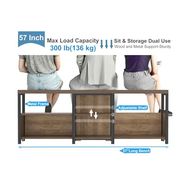   HSH-Entryway-Bench-with-Storage-Large-Farmhouse-Corner-Storage-Bench-Long-Convertible-Shoe-Bench-for-Entrance-Hallway-Foyer-L-Shaped-Shoe-Rack-Bench-for-Living-Room-Bedroom-Rustic-Oak-57-in