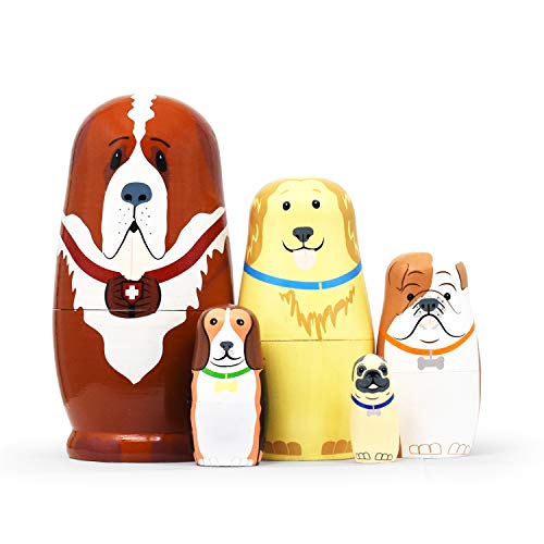 GRPSKCOS Nesting Dolls Russian Matryoshka Dolls Wooden Animal Bear Cute Christmas Toys Handmade Gifts Set of 5 for Kids (07 Dog)