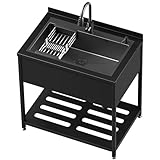 Stainless Steel Utility Sink, 36.6' × 24.2' × 36.6'Freestanding Sink with Cold and Hot Water Faucet,Hoses and Drain Kit for Kitchens, Bathrooms, Garage, Laundry Room