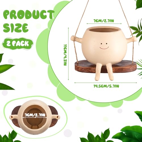 Domensi 2 Pcs Swing Hanging Planter Cute Smile Flower Face Pot Indoor Outdoor Pots for Succulent String of Pearls Plants Plant Ideal Gifts for Christmas Birthday(Swing Spherical,Medium)