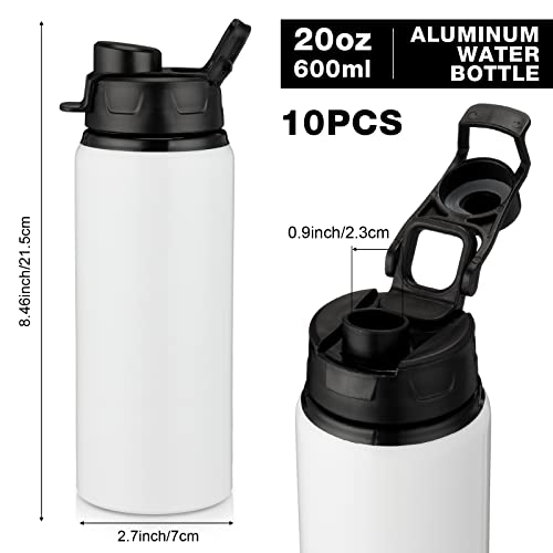 Shellwei 10 Pieces Aluminum Water Bottle 20 Oz Leak Proof Aluminum Reusable Bottles Lightweight Portable Sports Water Bottle Bike Water Bottles Snap Lid Metal Water Bottle For Travel (White) #TOP1