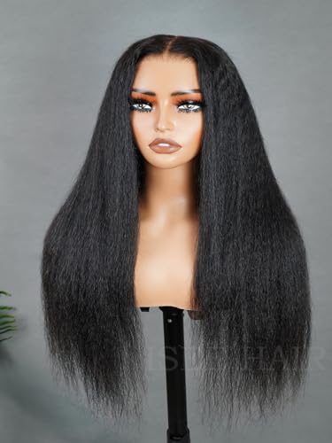 Image of ISEE Glueless Wigs Human Hair 7x5 Lace Kinky Straight Wig For Women 22 Inch