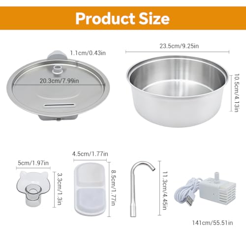 Image of Qpets Stainless Steel Pet Water Fountain for Cats & Dogs, Fresh Flowing Water Dispenser with MultiStage Filtration, Quiet Circulation Design for Indoor Pet Hydration, EasyClean Durable Build
