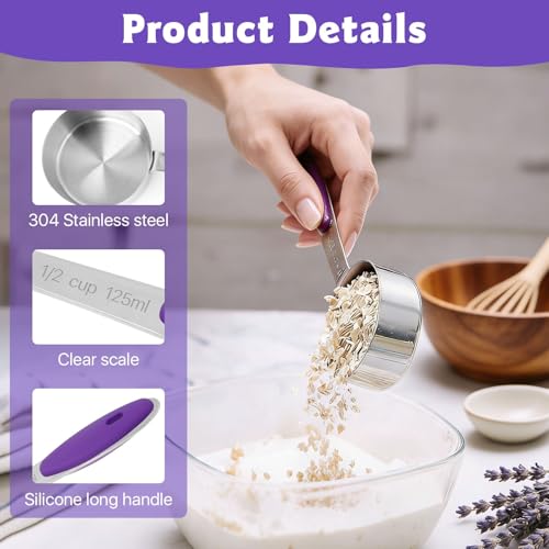 10 Pz Vaso Medidor 1/2 Taza Acero Inoxidable Morado miniatura 3
