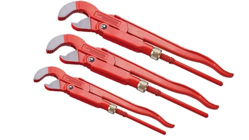 Rothenberger Industrial 3 teiliges Zangen-Set Eckrohrzange 45° | Ø 1" / 33 mm | Ø 1 1/2" / 48 mm | Ø 2" / 60 mm | Chrom-Vanadium-Stahl | S-förmiges Maul