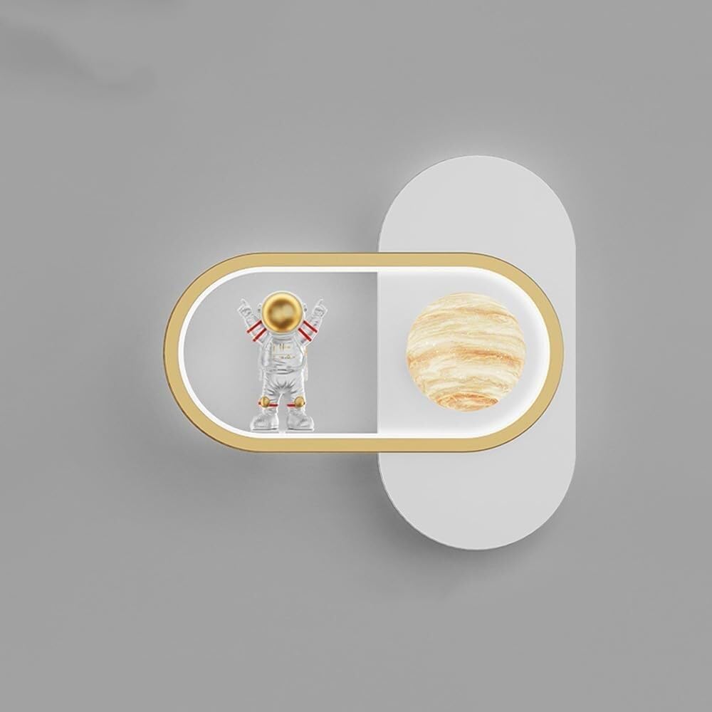 Wall Sconces Modern Moon Wall Light Gold for Kid Room 13W LED Wall Sconces Cold White Round Nordic Fun for Bedroom Geometry Oval Lighting Fixture for Boy Girl B, Bright(Aleaf)