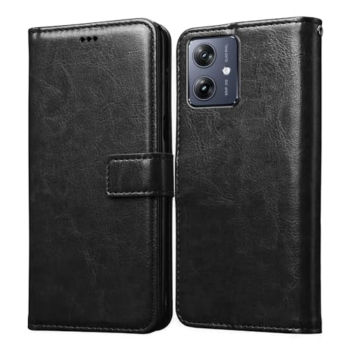 Image of Amazon Brand - Solimo Flip Leather Mobile Cover (Soft & Flexible Back case) for Motorola Moto G54 5G / G54 Power 5G / G64 5G (Black)