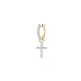 Diamond Huggie with Detachable Diamond Cross, 14K Yellow Gold