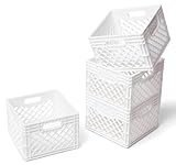 Mini Storage Crates-Small Stackable Baskets/Colorful Bin/Plastic Locker Organizer, Cute Decor/ Office Organization-Pack of 4-3.8 x 3.79 x 2.5' White