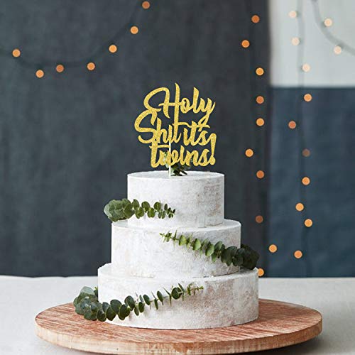 Holy Shit It's Twins Cake Topper, Glitter Twins Cake Decor, Twins Baby Shower Gender Reveal Party Decorations Twins 1St Birthday Party Decorations Supplies #TOP3