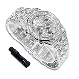richhut Luxury Diamond Watch for Kids Teen - Iced Out Bling Platinum Plated - 38mm Octagonal Dial Strap 7.7' - Adjuster Tool Included