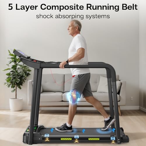 Image of Treadmill for Senior, Foldable Exercise with Stable and Structural Design, Large LED Display Elderly, Long Handrail Balance, 300 Lbs Capacity Steel Black Safety Design Elderly Use Energize Your