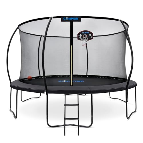 Campior 14ft Pumpkin Trampoline with Basketball Hoop & Inner Enclosure
