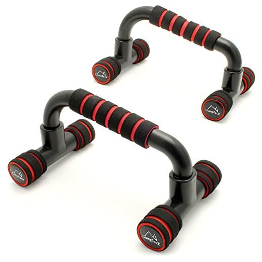 CampTeck Set med 2 Push Up Bar Stand Svart ABS + Svart med Röd Form Ben och Handskydd (21,5 x 12,5 x 8,5 cm)
