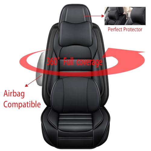 Image of Fit for Sedan SUV Pick-up Truck,Automotive,Ice Slik Nappa Leather Car Seat Covers,Waterproof Durability Washable Seat Covers,5 Seat Complete Set Luxury Car Seat Cover(Black)