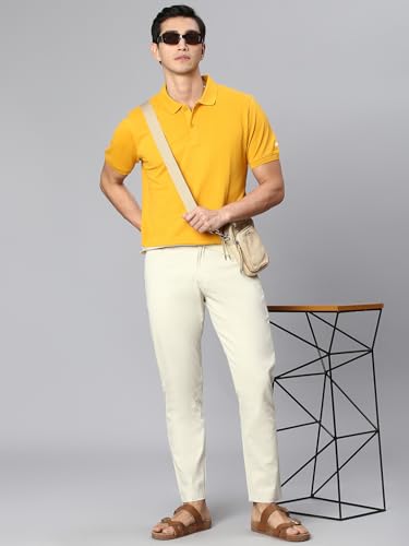 Image of Hubberholme Men's Tapered Fit Cotton Trousers, Ankle Length Button Closure Chinos