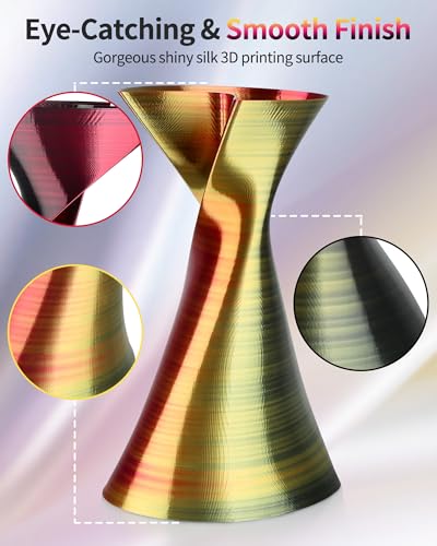 Image of LANDU Silk Tri-Color PLA Filament 1.75mm 2Kg, 2Pcs 1KG Triple Color Silk PLA Filament, Silk Bundle PLA Filament, Neatly Wound 3D Printer Filament, Multicolor Filament + /-0.02mm, Black Red Gold