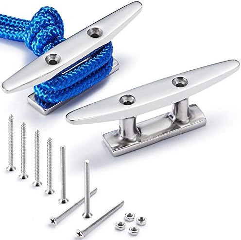 Boat Cleat, 4 inch Open Base Dock Cleat, All 316 Stainless Steel Boat Mooring Accessories, Free Installation Accessories Bolts, Nuts and Screws, 2PCS, 4 Inch