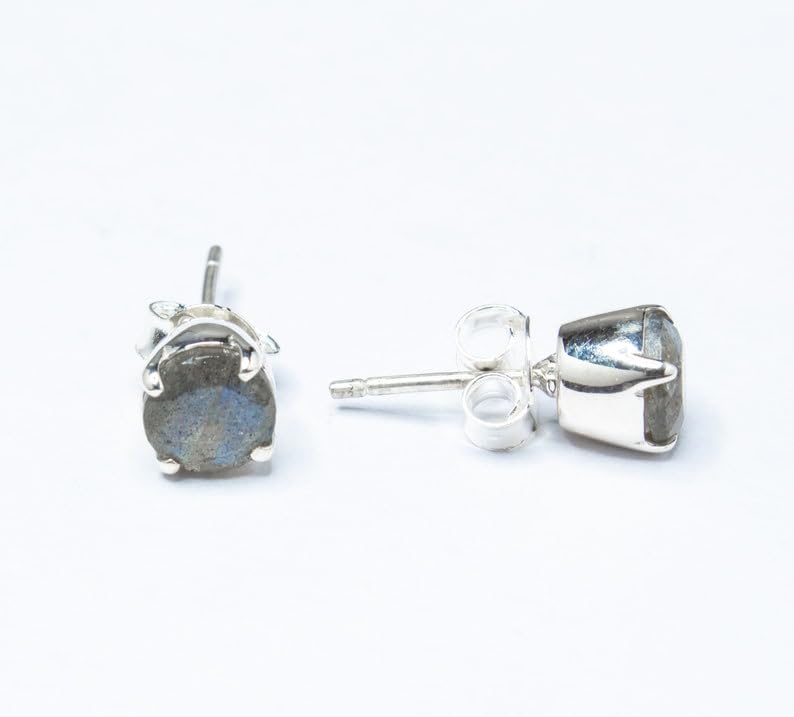 Boucles d'oreilles labradorite rare 6mm et argent 925 facetté - 3