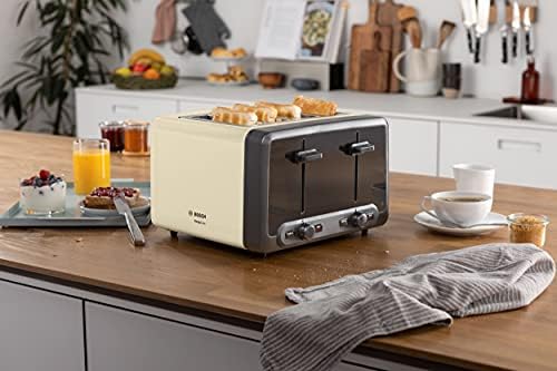 Bosch DesignLine Plus TAT4P447GB 4 Slot Stainless Steel Toaster with variable controls - Cream