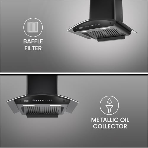 Image of Hindware Smart Appliances Lyra 75 Auto Clean Kitchen Chimney with Max Suction 1300 m3 /hr | Energy Efficient LED Lamps | Thermal Auto Clean Technology | Motion Sensor | Kitchen Chimney