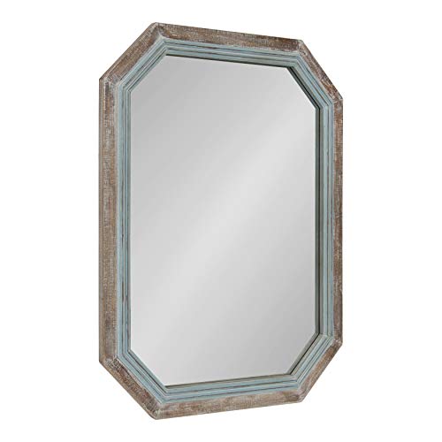 Kate and Laurel Palmer Large Rustic Octagon Wall Mirror, 36" x 28", Coastal Blue and Rustic Brown, Distressed Two-Tone Farmhouse Wall Accent - Image 2