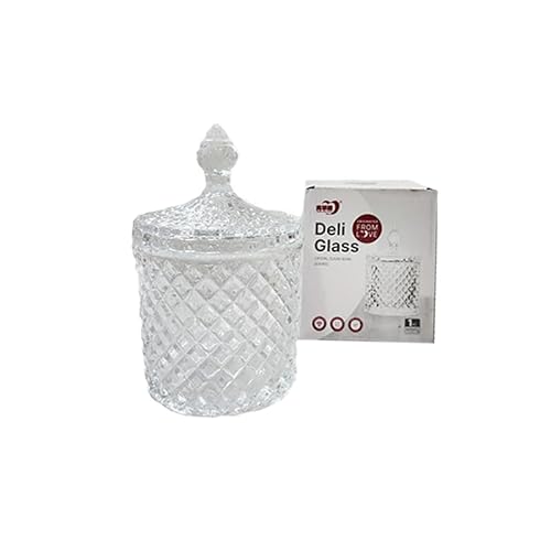 [3PCS] Lylac Homeware Crystal Glass Storage Jar, Diamond Pattern, 6 X 8 cm, Clear with Decorative Lid