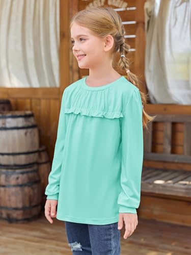 Image of Haloumoning Girls Cute Short Sleeve Tunic Tops Casual Loose Ruffle T Shirts Kids Summer Soft Blouses Size 4-15 Years