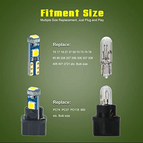 12V White T5 37 74 73 2723 2721 T10 158 168 194 2825 With Socket Instrument Cluster Light Led Bulb Replacement Dashboard Panel Gauge Indicator Lamp Pc74 Pc37 Pc118 Pc168 Pc175 Pc194 Pc195 Pc160 Pc161 #TOP3