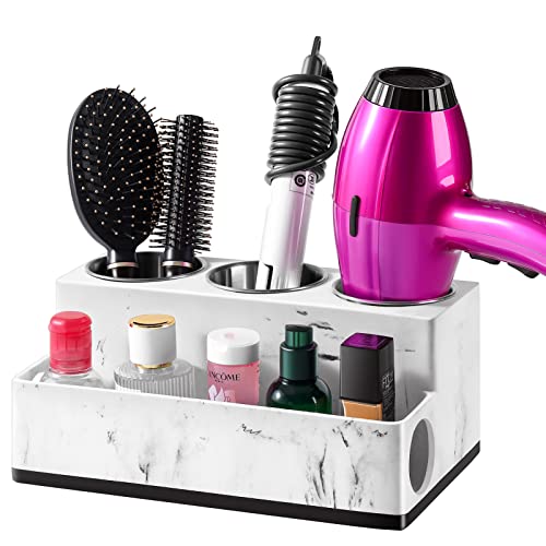 VITVITI Resin Hair Tool Organizer, Hair Dryer and Straightener Holder Countertop, Blow Dryer Holder Bathroom Organizer Storage for Vanity Makeup/Styling Tools/Curling Iron, White Marble Look