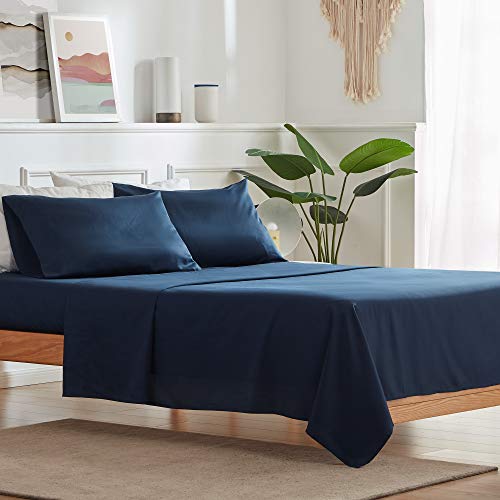 Cottonnest 100% Cotton Queen Sheet Set 4 Piece - Long-Staple Combed Pure Cotton - Luxury Hotel Soft Cozy Bed Sheets (Navy Blue, Queen) #TOP5