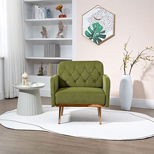 Easyparner Modern Velvet Accent Chair Living Room Armchair Comfy Vanity Chair Upholstered Sofa Barrel Chair For Bedroom Reception Room (Green) #TOP5