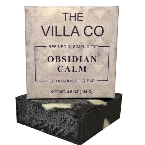 The Villa Co - Obsidian Calm | 4.5oz Exfolidating Body Bar for Men | Artisan Made in USA | Natural Ingredients | Activated Charcoal