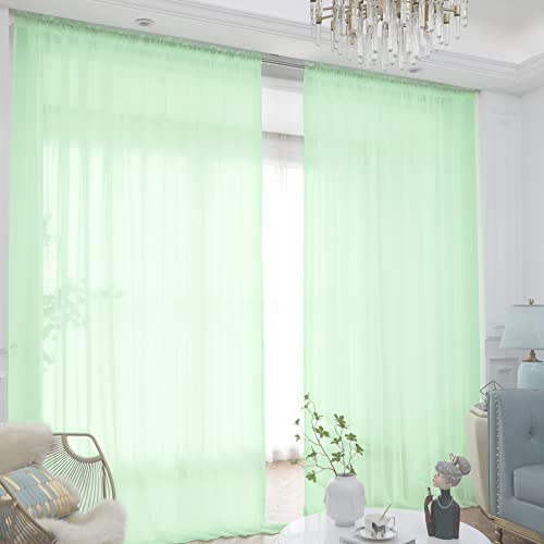 Image of Window Light Green Sheer Curtains 72 Inches Long 2 Panels Sheer Curtain Basic Rod Pocket Panel for Bedroom Children Living Room Yard Kitchen (Light Green, 52 inch W x 72 inch L | 2 pcs)