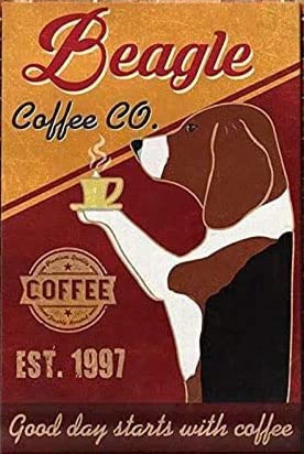 Beagle Dog retro metal Tin Signs Caffee Co. Good Doa Stants with Coffee Tin Sign for Office Home Coffee Bar Decor Gifts 20 x 30 cm