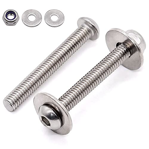 Glvaner M6-1.0 x 60mm (10 Sets) Button Head Socket Cap Screws with M6-1.0 Hex Locknuts and Large Flat Washers Assortment Tool Set