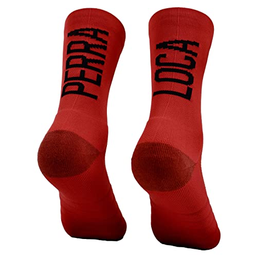 PERRA LOCA. Calcetines RUNNING ‍Antiampollas, antiolores, compresión, acolchados, sin costuras, divertidos de colores originales. (PERRALOCA 34 36 Rojo)