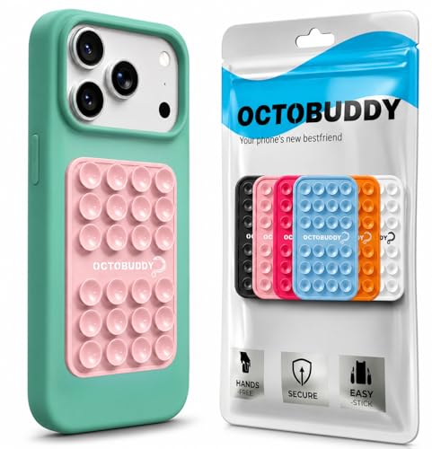 OCTOBUDDY - Silicone Suction Phone Case Adhesive Mount - Silicon Sticky Phone Grip with Higher Suction Power - Hands-Free Strong Grip Holder for Selfies and Videos (Chalk Pink Small)