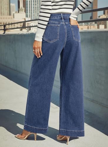 Image of Dokotoo Women's Casual High Waisted Jeans Stretch Wide Leg Loose Denim Pant
