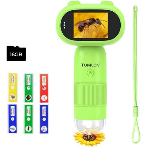 TOMLOV P30 Microscope for Kids, Portable 1000X Slides Digital Microscope with 2" Screen, HD 16MP Camera & 1080P Video, Pocket Coin Magnifying Glass with Light, Mini Handheld Magnifier for Trichome Cover